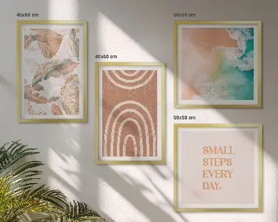 Zarte Boho-Blätterschrift Polyptychon mit Rahmen
