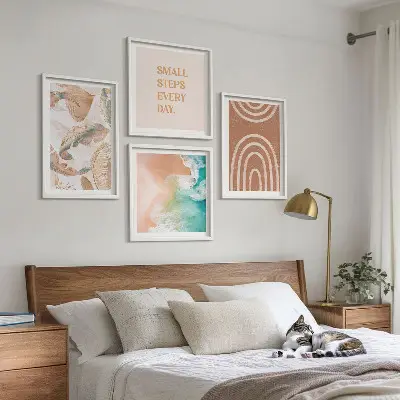 Zarte Boho-Blätterschrift Polyptychon mit Rahmen