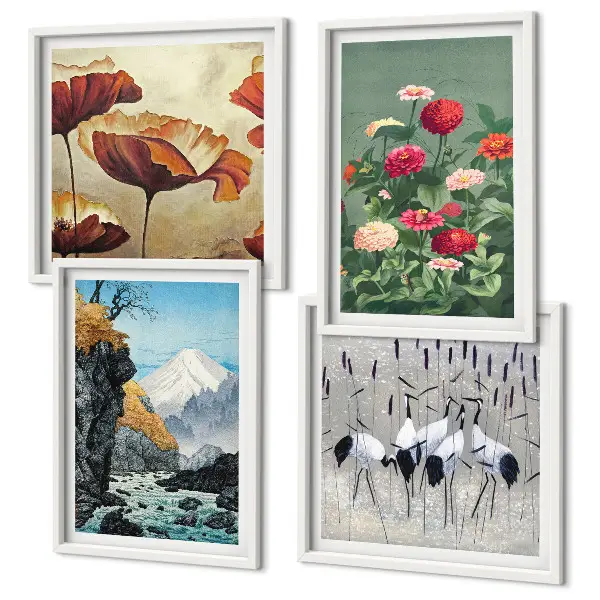 Wanddeko-Set mit Motiven von Bergen, Wasserfällen, Vögeln und Blumen