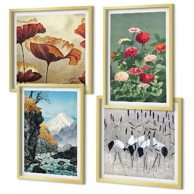 Wanddeko-Set mit Motiven von Bergen, Wasserfällen, Vögeln und Blumen