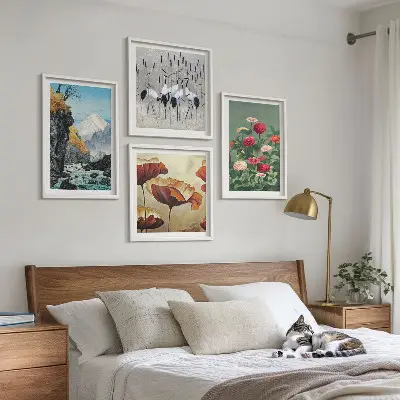 Wanddeko-Set mit Motiven von Bergen, Wasserfällen, Vögeln und Blumen