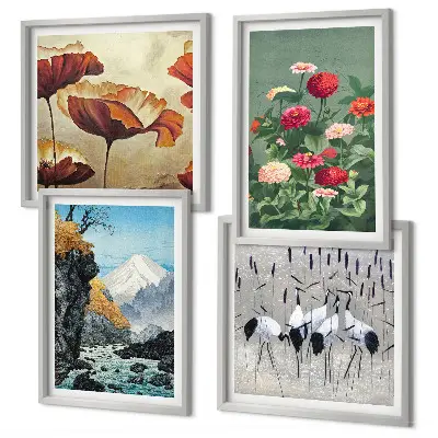 Wanddeko-Set mit Motiven von Bergen, Wasserfällen, Vögeln und Blumen