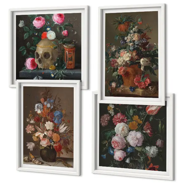 Blumenarrangements in Vasen als gerahmtes Polyptychon