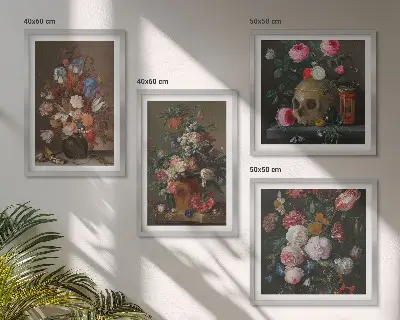 Blumenarrangements in Vasen als gerahmtes Polyptychon