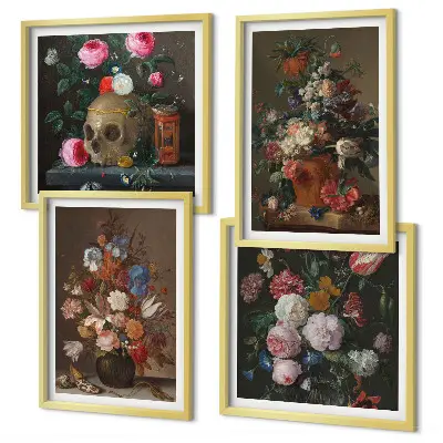 Blumenarrangements in Vasen als gerahmtes Polyptychon