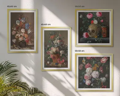 Blumenarrangements in Vasen als gerahmtes Polyptychon