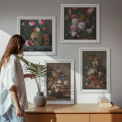Blumenarrangements in Vasen als gerahmtes Polyptychon