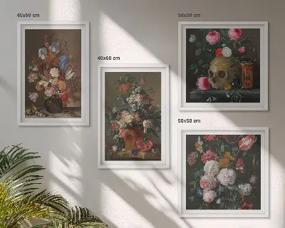 Blumenarrangements in Vasen als gerahmtes Polyptychon