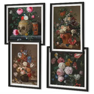 Blumenarrangements in Vasen als gerahmtes Polyptychon