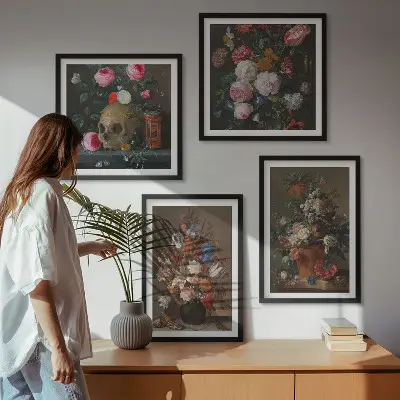 Blumenarrangements in Vasen als gerahmtes Polyptychon