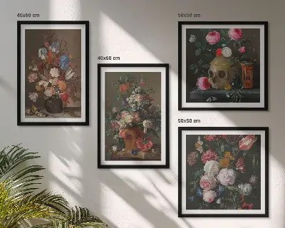 Blumenarrangements in Vasen als gerahmtes Polyptychon