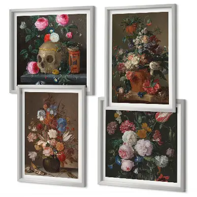 Blumenarrangements in Vasen als gerahmtes Polyptychon