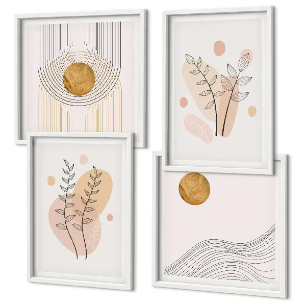 Wanddeko-Set mit minimalistischen Pflanzenzeichnungen