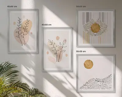 Wanddeko-Set mit minimalistischen Pflanzenzeichnungen