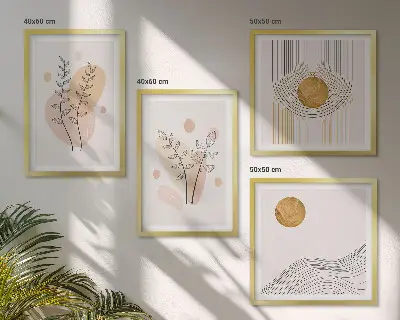 Wanddeko-Set mit minimalistischen Pflanzenzeichnungen