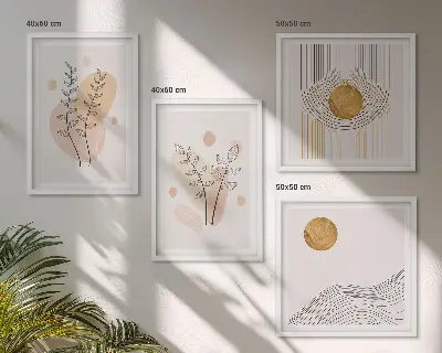 Wanddeko-Set mit minimalistischen Pflanzenzeichnungen