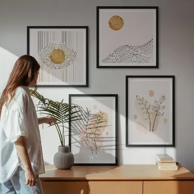 Wanddeko-Set mit minimalistischen Pflanzenzeichnungen