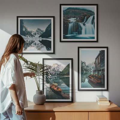 Polyptychon mit rahmen Spiegelung der Boote auf Bergseen