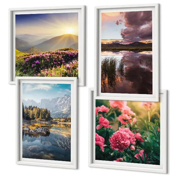 Wanddeko-Set mit Motiven von Blumengarten, Bergwiese und Wasser