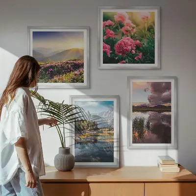 Wanddeko-Set mit Motiven von Blumengarten, Bergwiese und Wasser