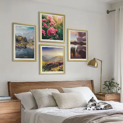 Wanddeko-Set mit Motiven von Blumengarten, Bergwiese und Wasser