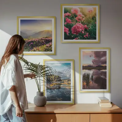Wanddeko-Set mit Motiven von Blumengarten, Bergwiese und Wasser
