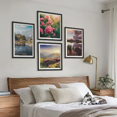 Wanddeko-Set mit Motiven von Blumengarten, Bergwiese und Wasser