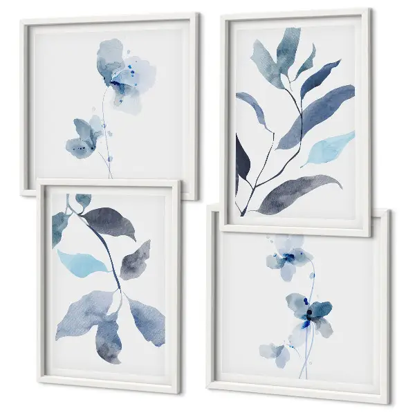 Wanddeko-Set Aquarell mit blauen Blättern