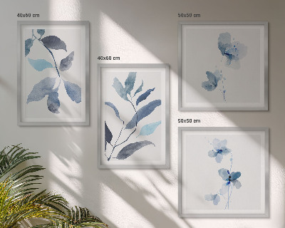 Wanddeko-set Aquarell von blauen Blättern