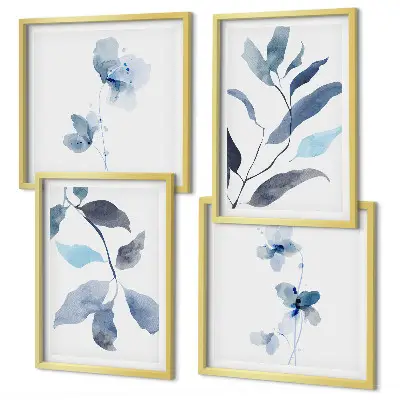 Wanddeko-Set Aquarell mit blauen Blättern