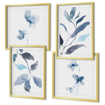 Wanddeko-set Aquarell von blauen Blättern