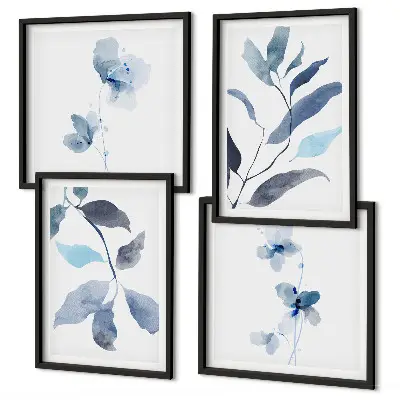 Wanddeko-Set Aquarell mit blauen Blättern