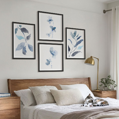 Wanddeko-set Aquarell von blauen Blättern