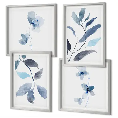 Wanddeko-Set Aquarell mit blauen Blättern
