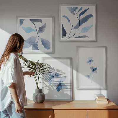 Polyptychon mit rahmen Minimalistische blaue Blumen