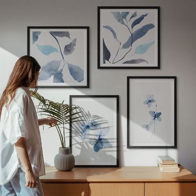 Polyptychon mit rahmen Minimalistische blaue Blumen