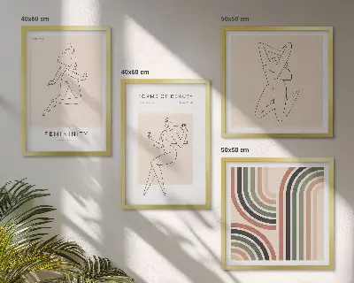 Weibliche Silhouetten auf Plakaten als gerahmtes Polyptychon