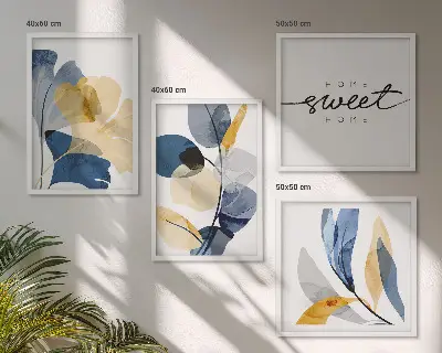 Aquarell Pflanzenmotive als Polyptychon mit Rahmen