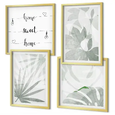 Wanddeko-Set mit grünlich-grauen Blättermotiven