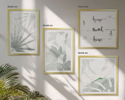 Wanddeko-Set mit grünlich-grauen Blättermotiven