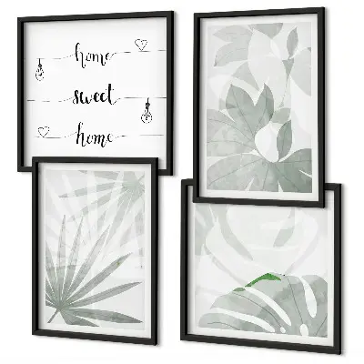Wanddeko-Set mit grünlich-grauen Blättermotiven