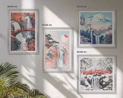 Wasserfall Landschaft mit Brücke und Bäumen mehrteiliges Wandbild mit Rahmen