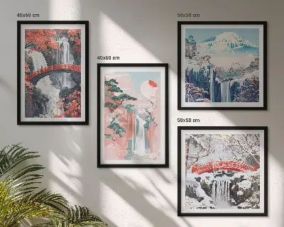 Wasserfall Landschaft mit Brücke und Bäumen mehrteiliges Wandbild mit Rahmen