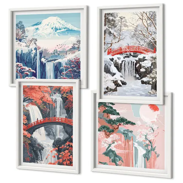 Wanddeko-Set mit Berglandschaften und Wasserfällen
