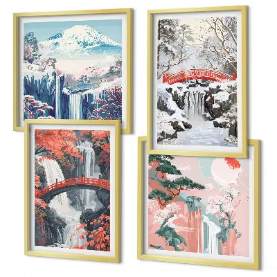 Wanddeko-Set mit Berglandschaften und Wasserfällen
