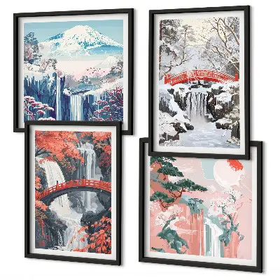 Wanddeko-Set mit Berglandschaften und Wasserfällen