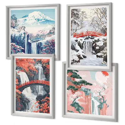 Wanddeko-Set mit Berglandschaften und Wasserfällen