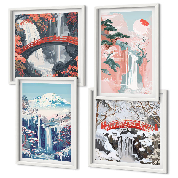 Wanddeko-set Wasserfälle, Berge, Brücken, Bäume