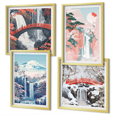 Wanddeko-set Wasserfälle, Berge, Brücken, Bäume