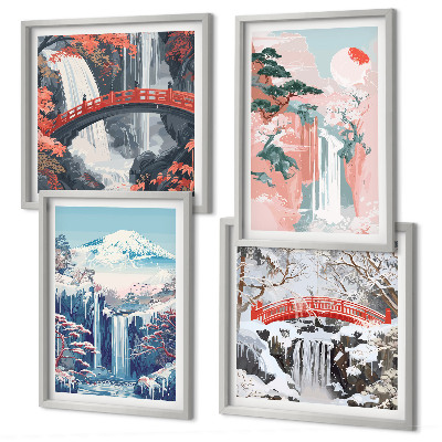 Wanddeko-set Wasserfälle, Berge, Brücken, Bäume